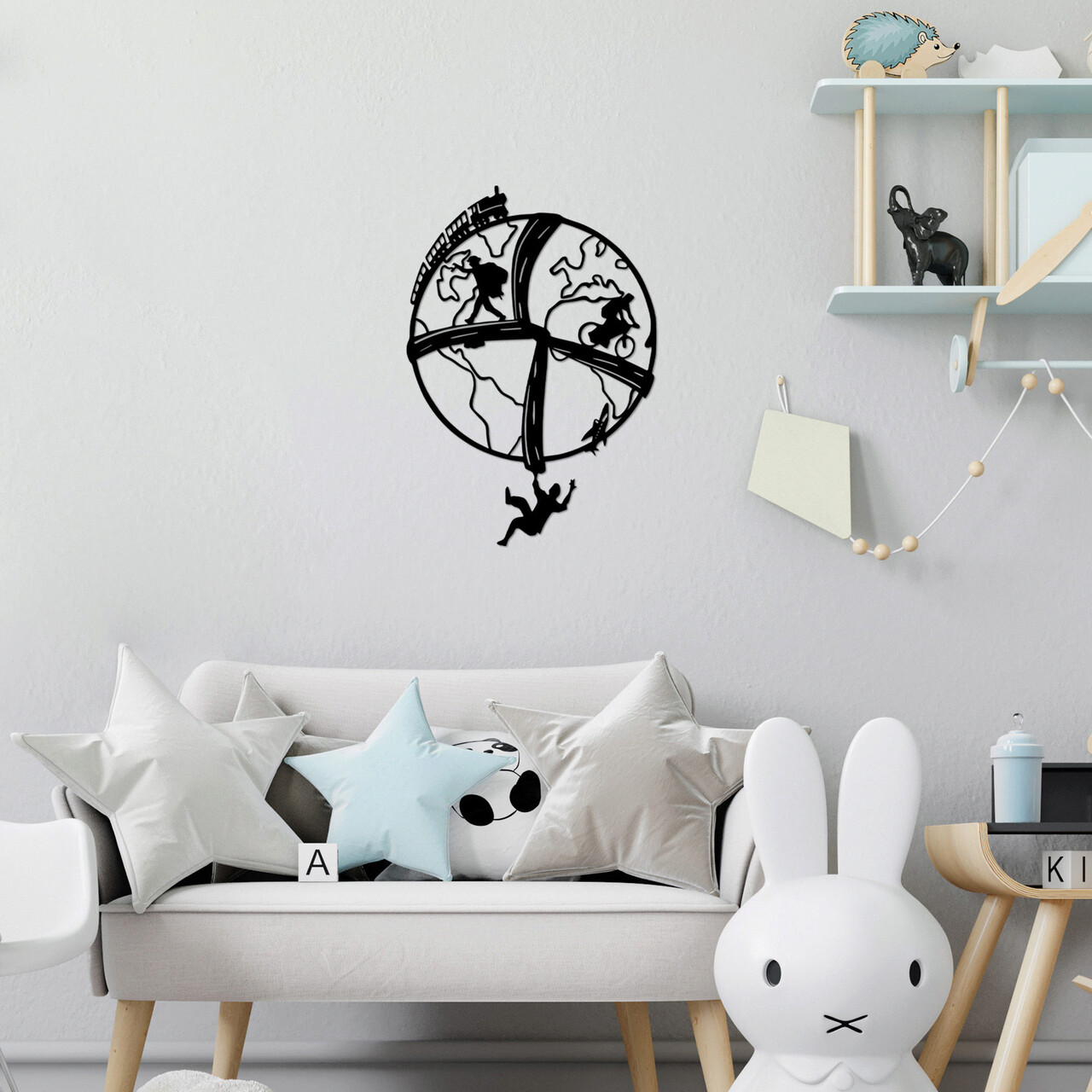 Decoratiune de perete, Travel The World, Dimensiune: 46 x 66 cm, Negru - imagine 6